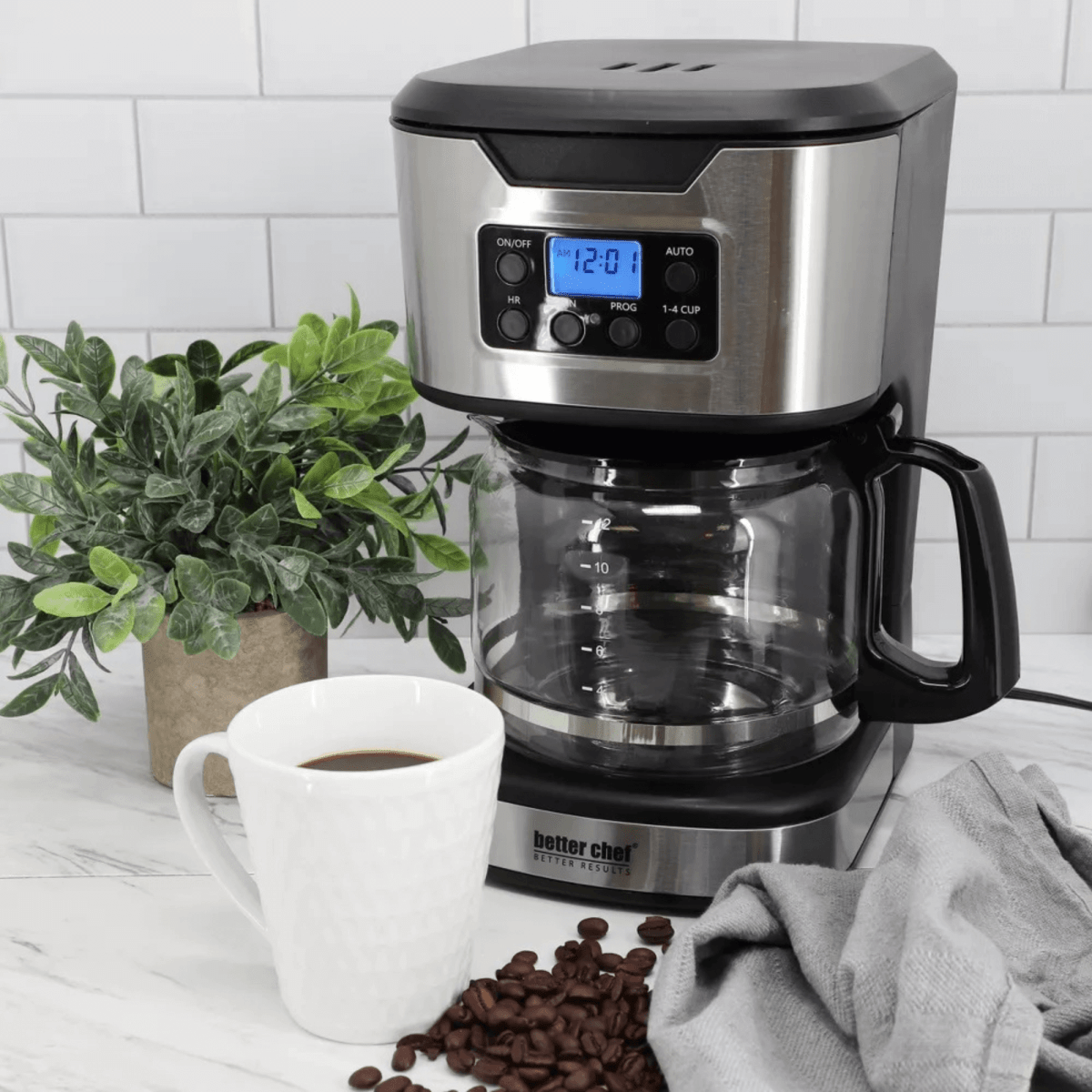 12-cup programmable coffee maker with stainless steel accents, additional product view