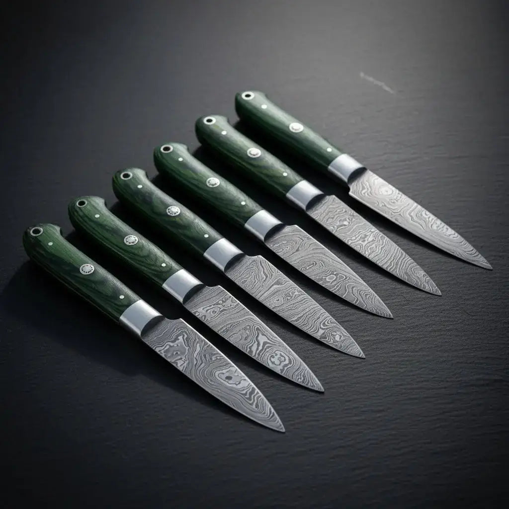 Damascus Steak Knife Set Full Tang Serrated Knives