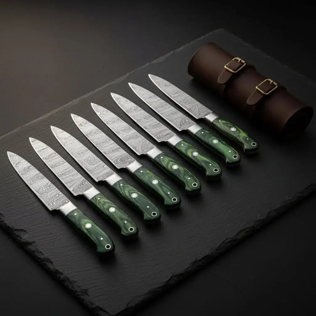 Damascus Steak Knife Set Full Tang Serrated Knives