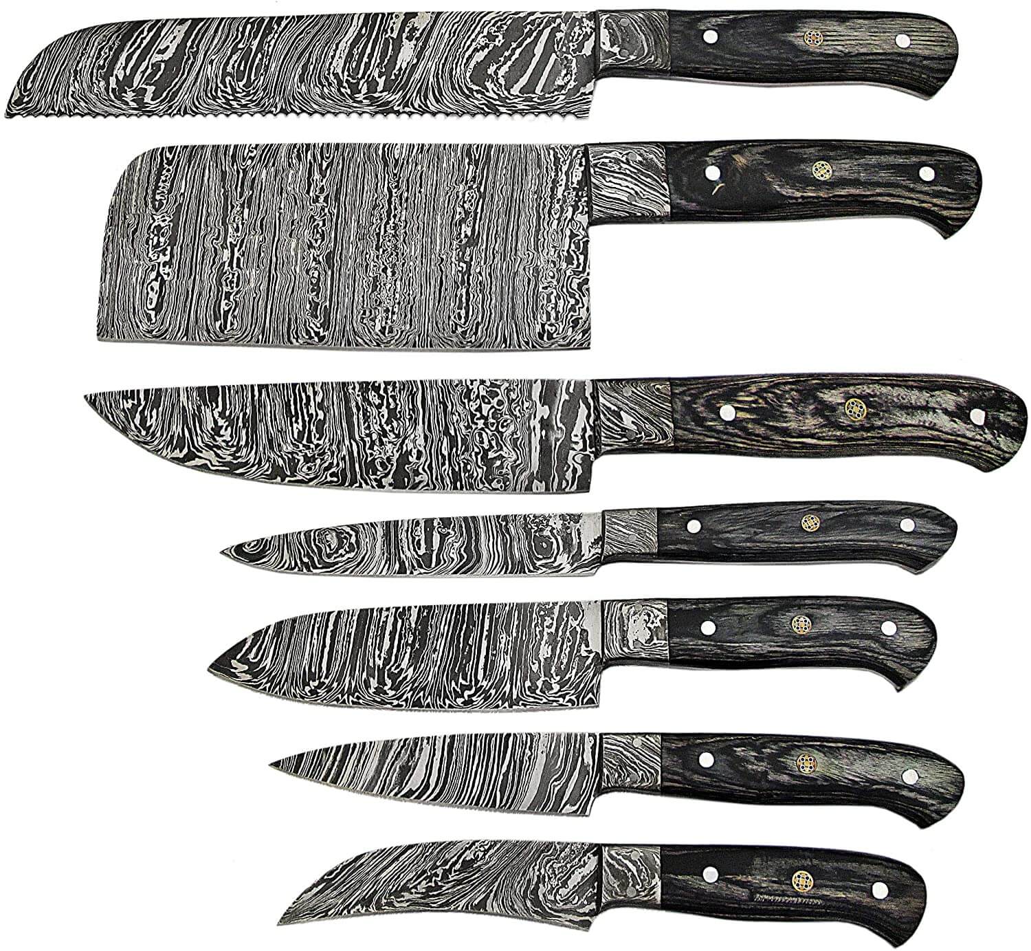 Damascus Kitchen Knives Set - Black Exotic Wood Handles