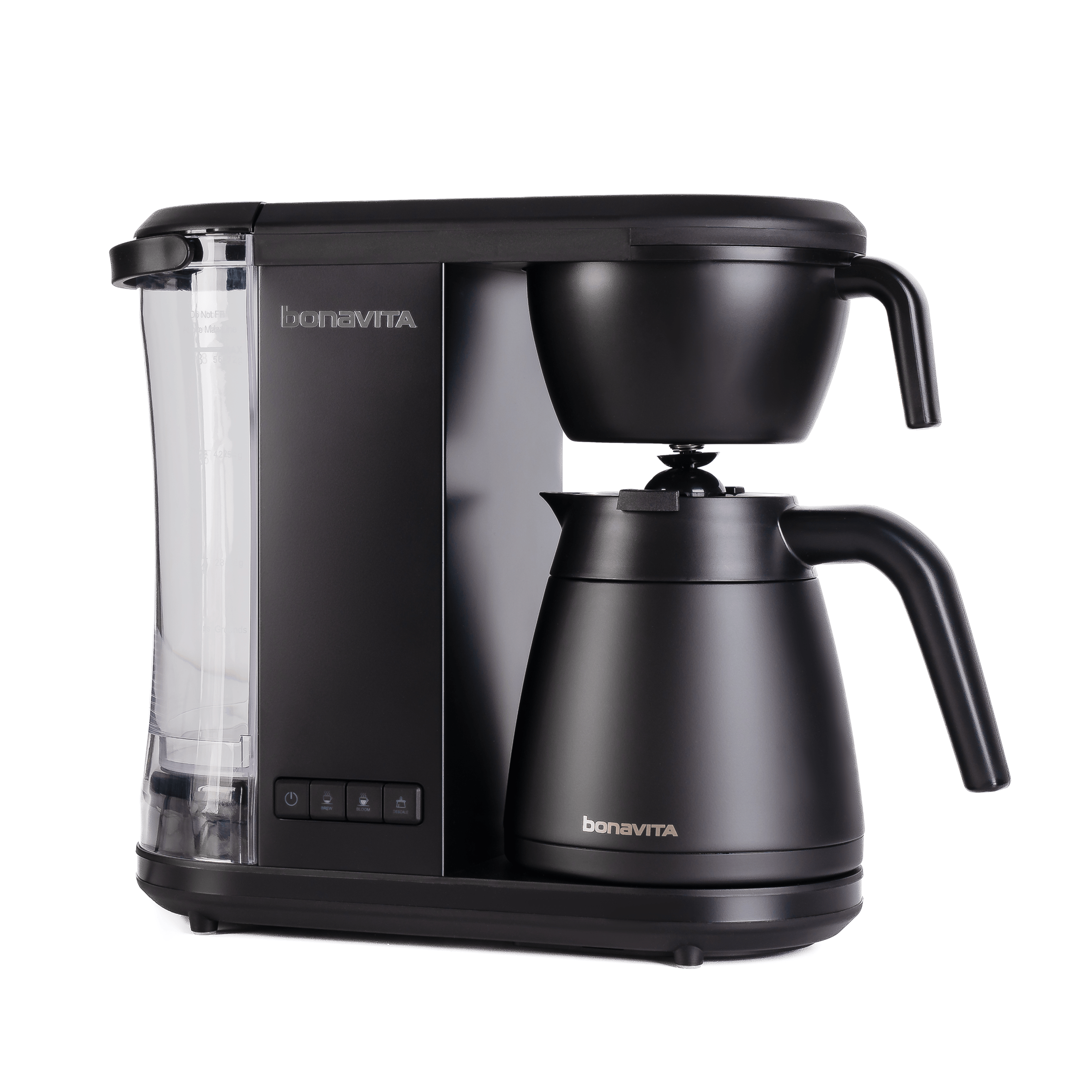 Bonavita 8-cup drip coffee brewer in black with thermal carafe for brewing rich coffee.