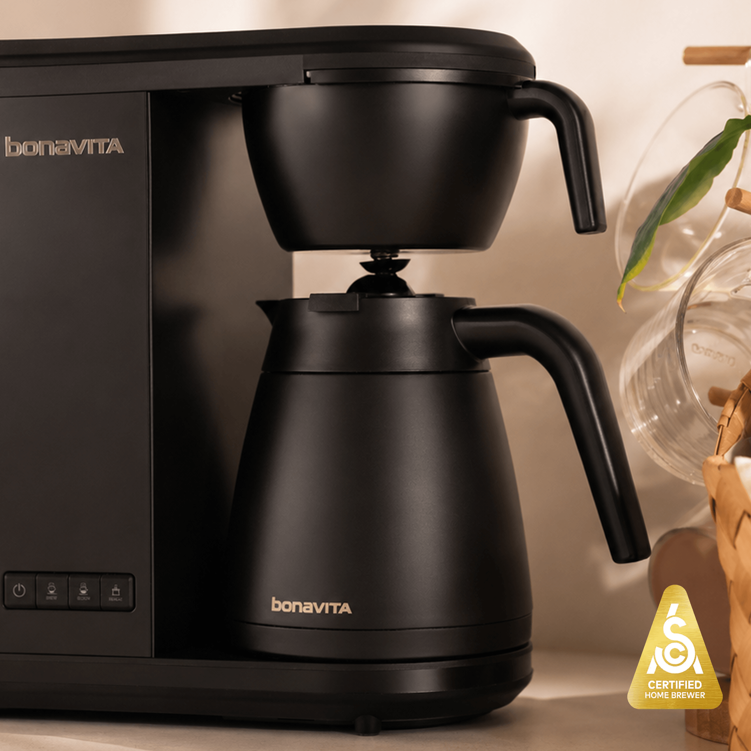 Bonavita 8-cup drip coffee brewer with thermal carafe designed for specialty coffee enthusiasts.