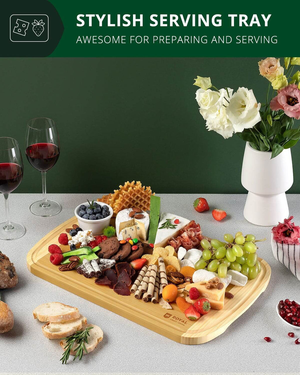 Two-tone wooden cutting board, 18 by 12 inches