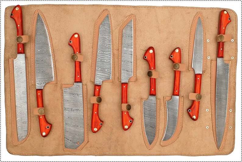 Damascus Kitchen Chef Knives Set Twisted Pattern Blades