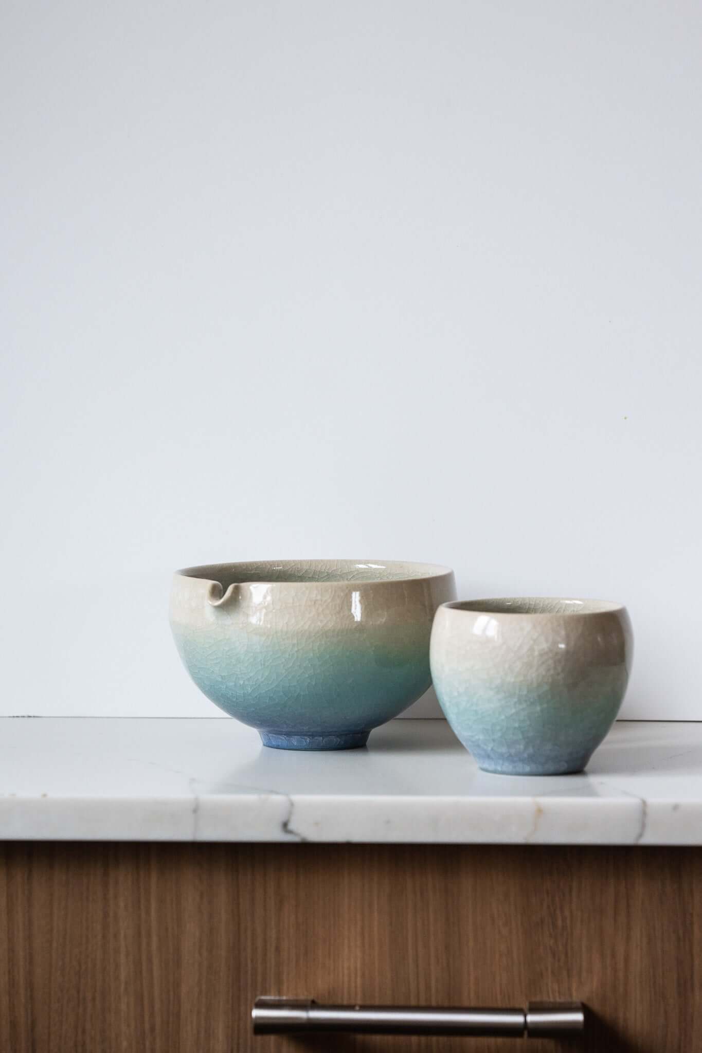 Handmade Ceramic Matcha Bowl with Spout & Matching Cup Set