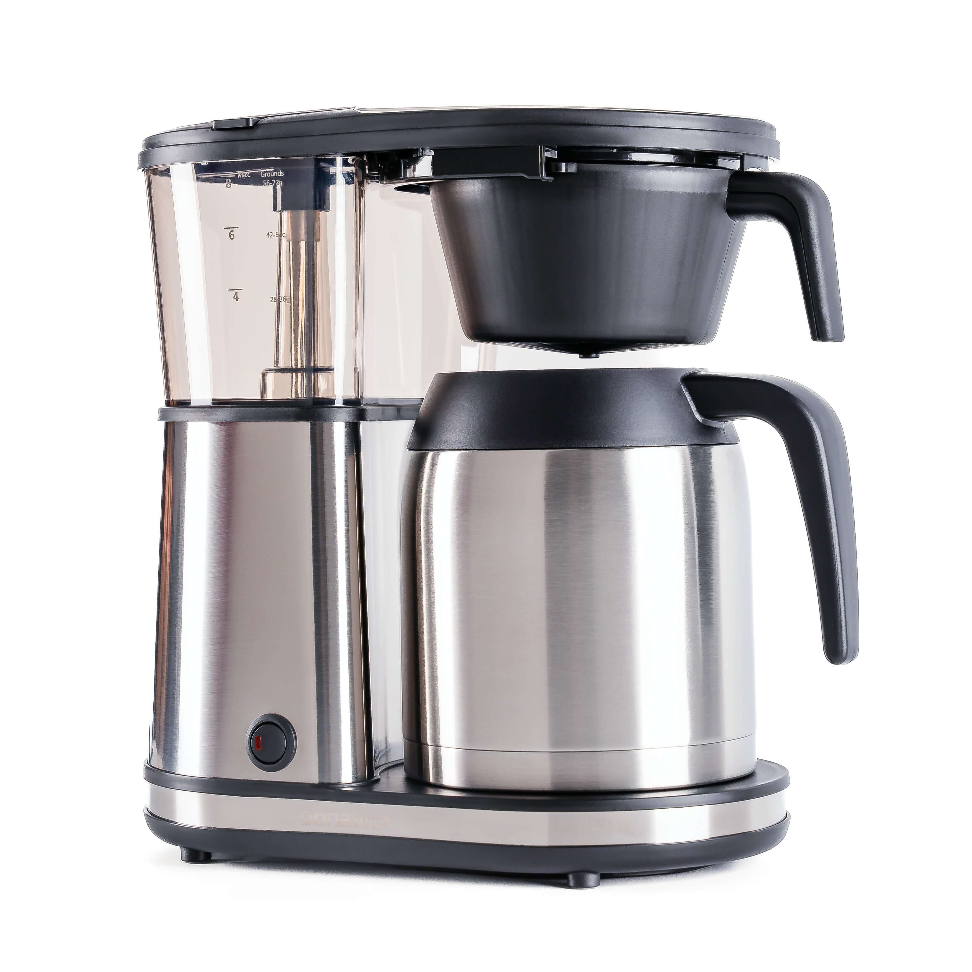 Bonavita Connoisseur 8-Cup Thermal Coffee Brewer with stainless steel carafe and clear water reservoir.