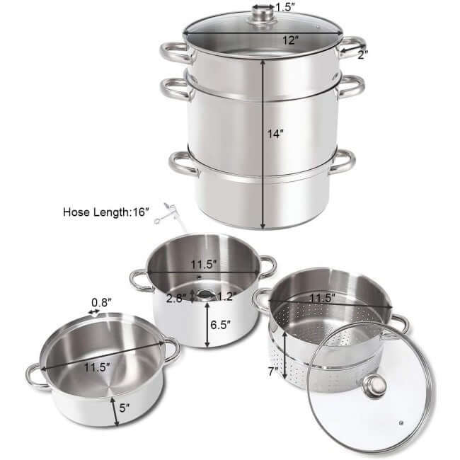 11 Quart Stainless Steel Steamer Fruit Vegetable Juicer