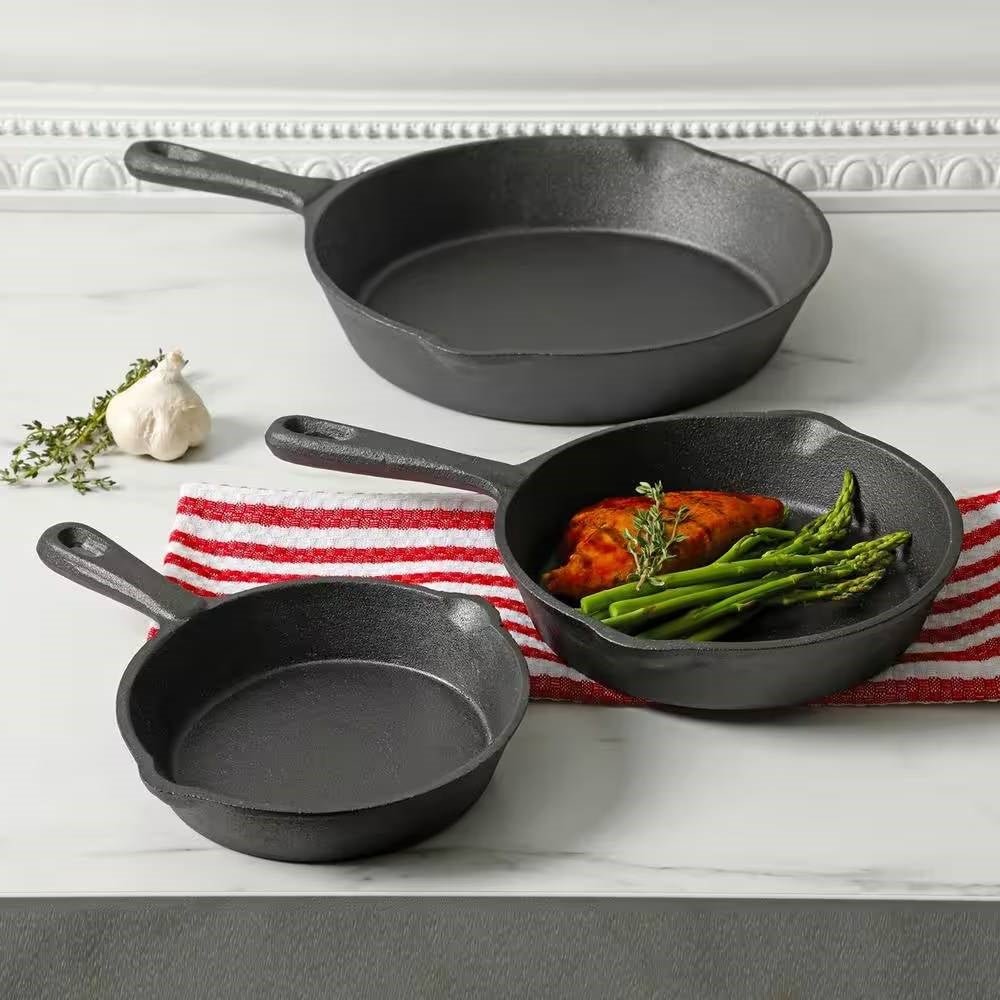 3-piece cast iron skillet set, 6, 8 and 10 inch