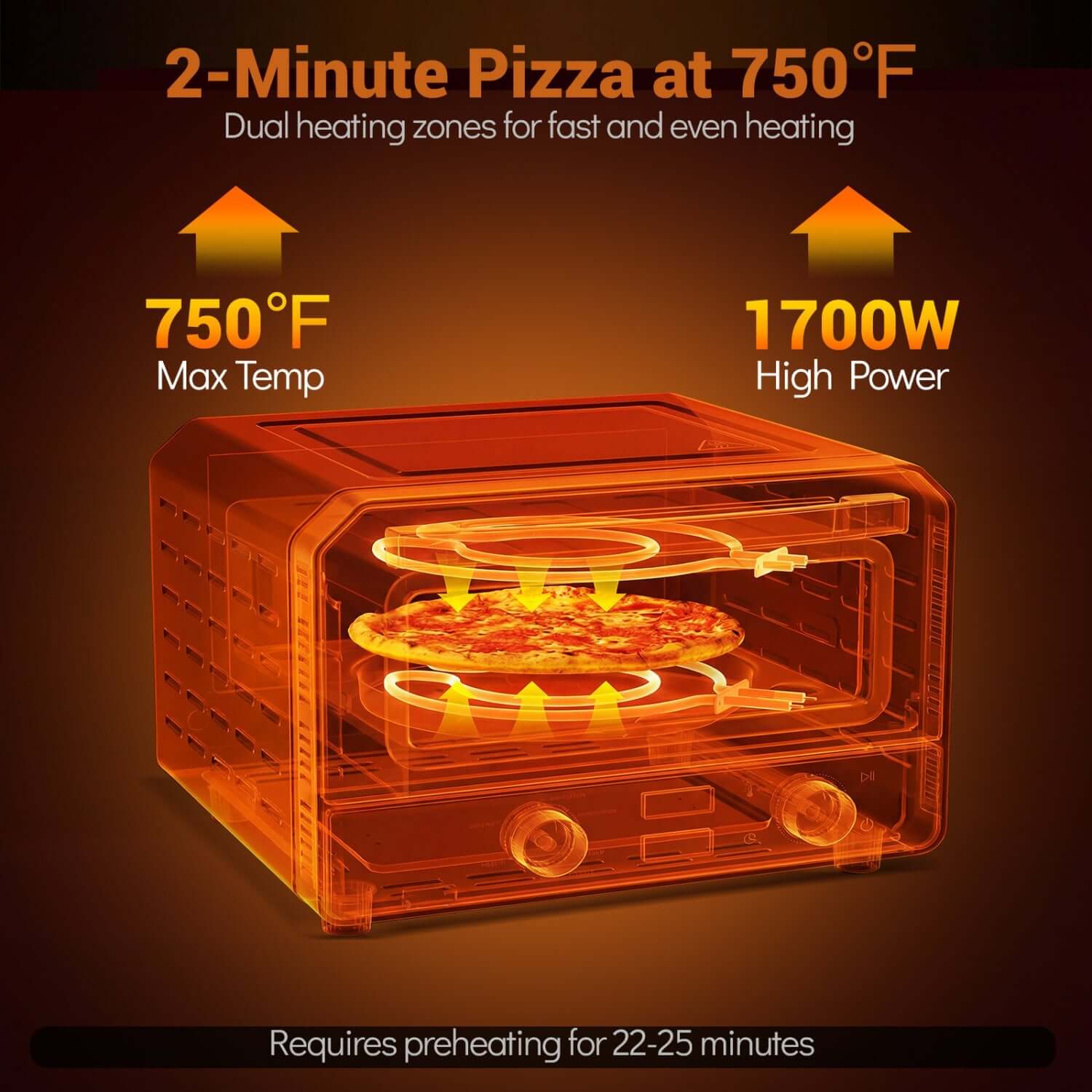 Countertop Pizza Oven for 12 Inch Pizzas-Black