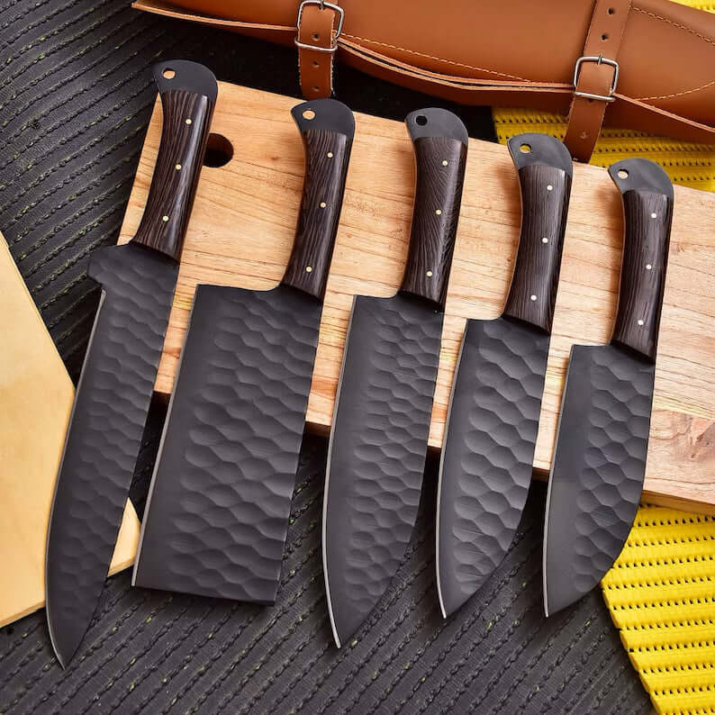 Personalized Chef Knife Set of 5 Handmade with Leather Roll