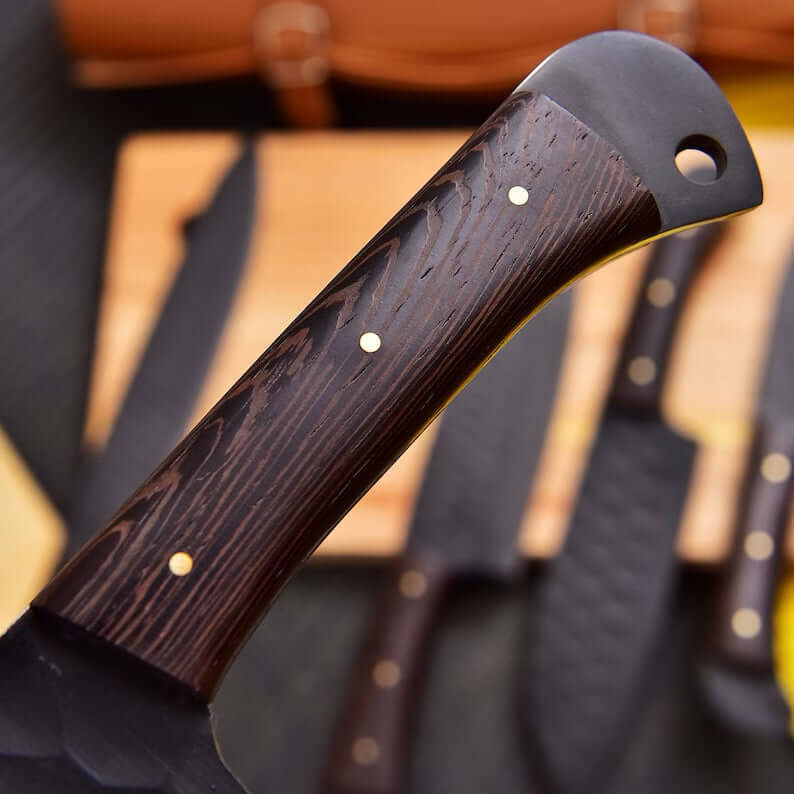 Personalized Chef Knife Set of 5 Handmade with Leather Roll