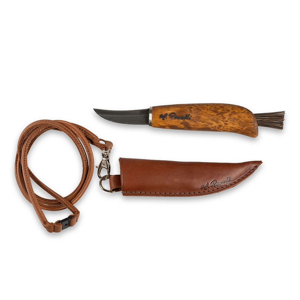 Roselli R115LC Mushroom Knife with Brush, Carbon Steel, Leather Cord - Wine Drop Cookery LLC