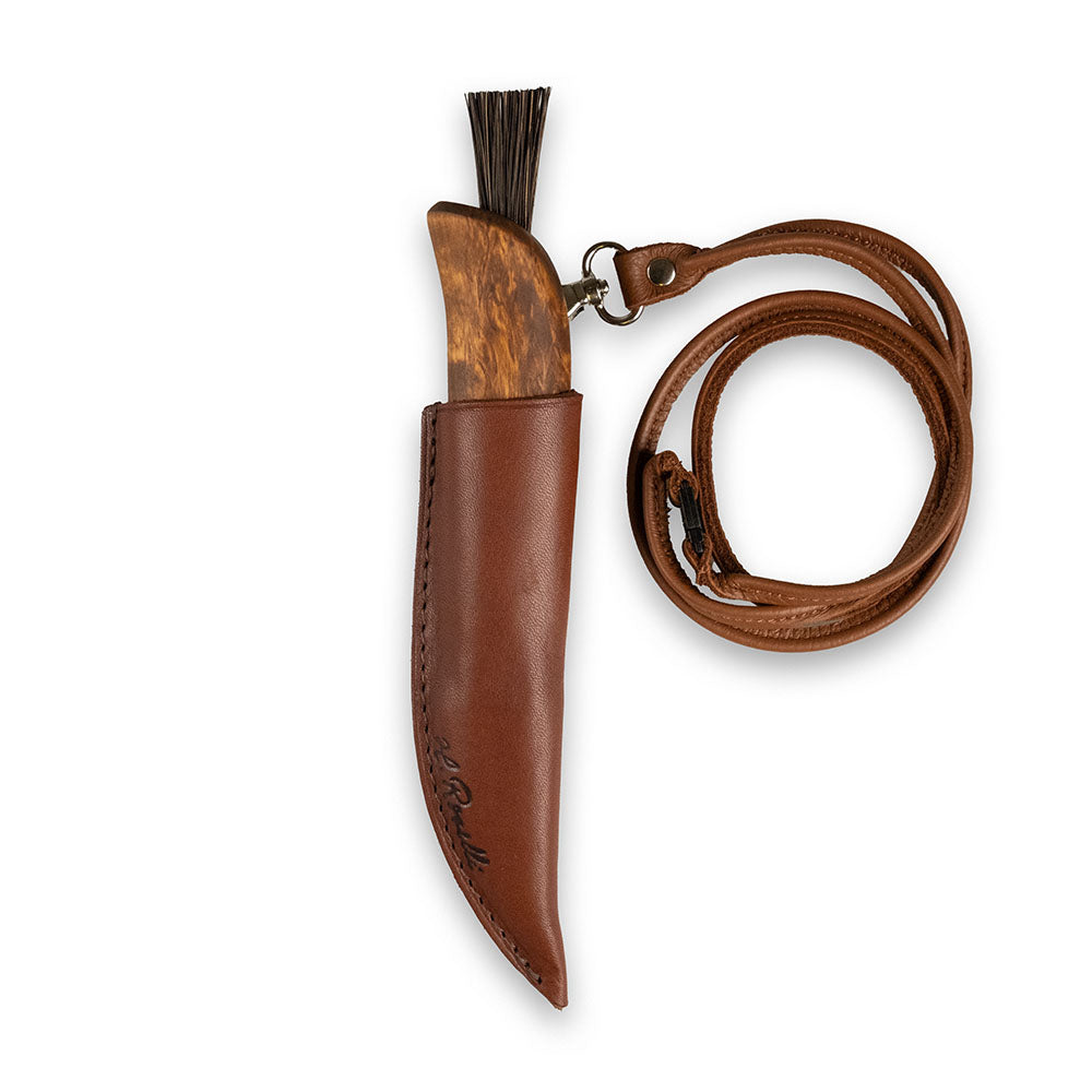 Roselli R115LC Mushroom Knife with Brush, Carbon Steel, Leather Cord - Wine Drop Cookery LLC