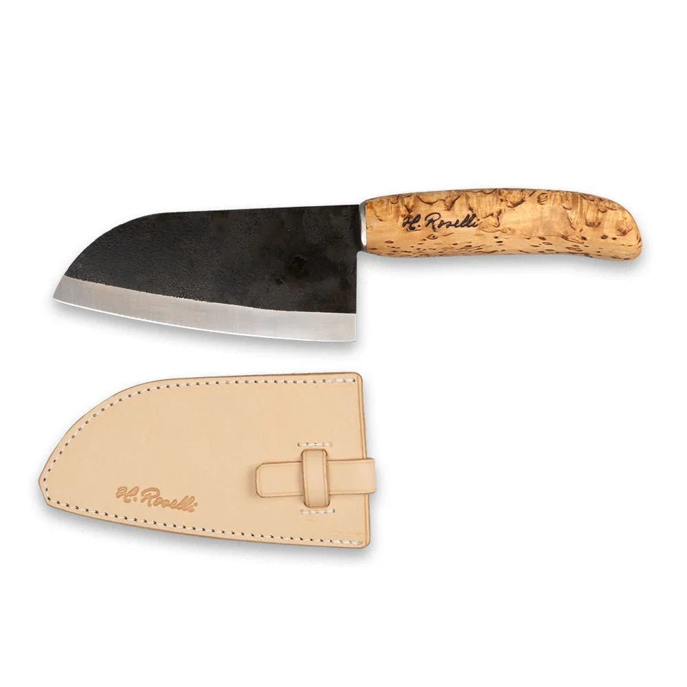 Roselli R700 Small Chef Knife, 135mm Carbon Steel, Curly Birch - Wine Drop Cookery LLC