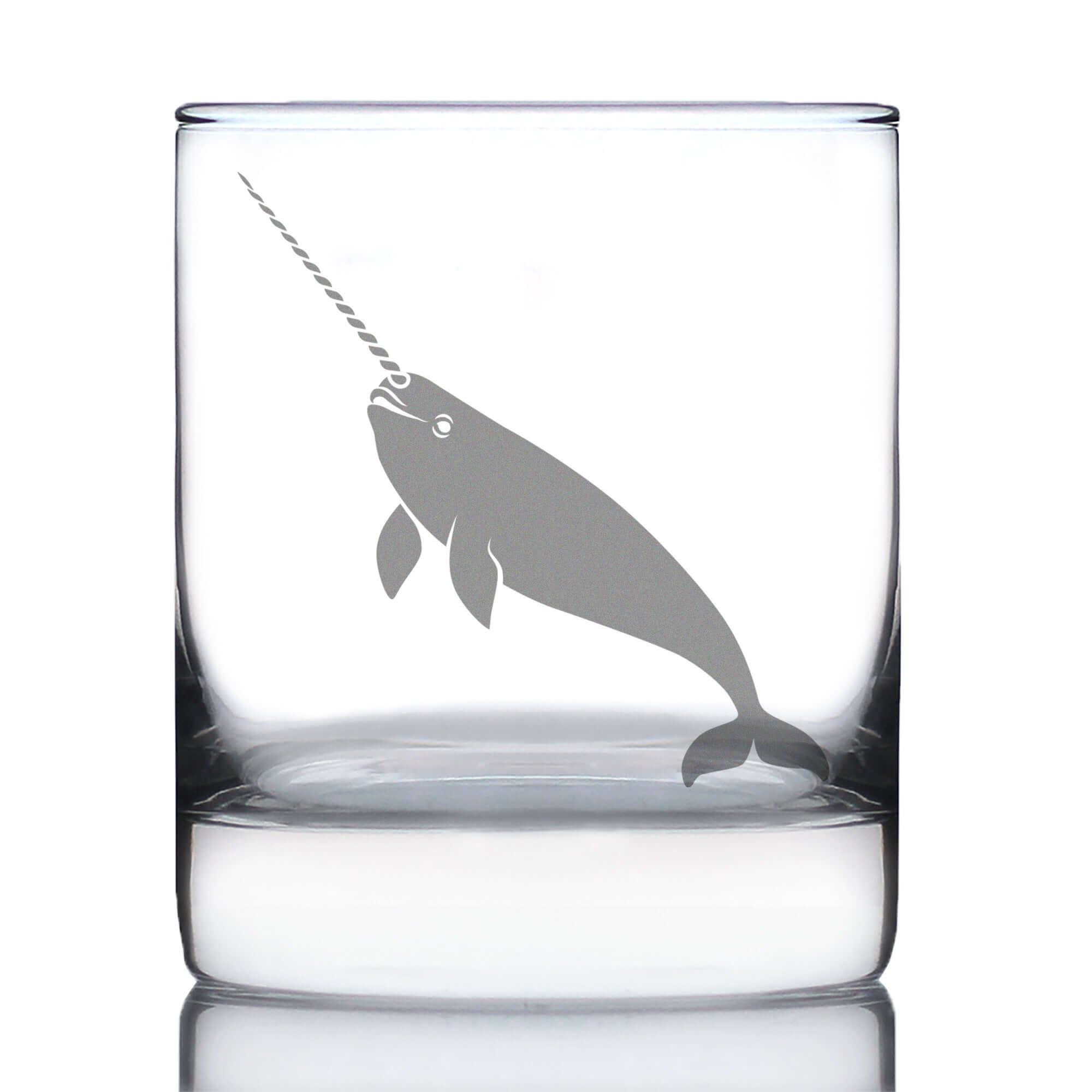 Narwhal Engraved Rocks Glass - Unique 10.25 oz whiskey glass with hand-etched narwhal design, perfect gift for women.