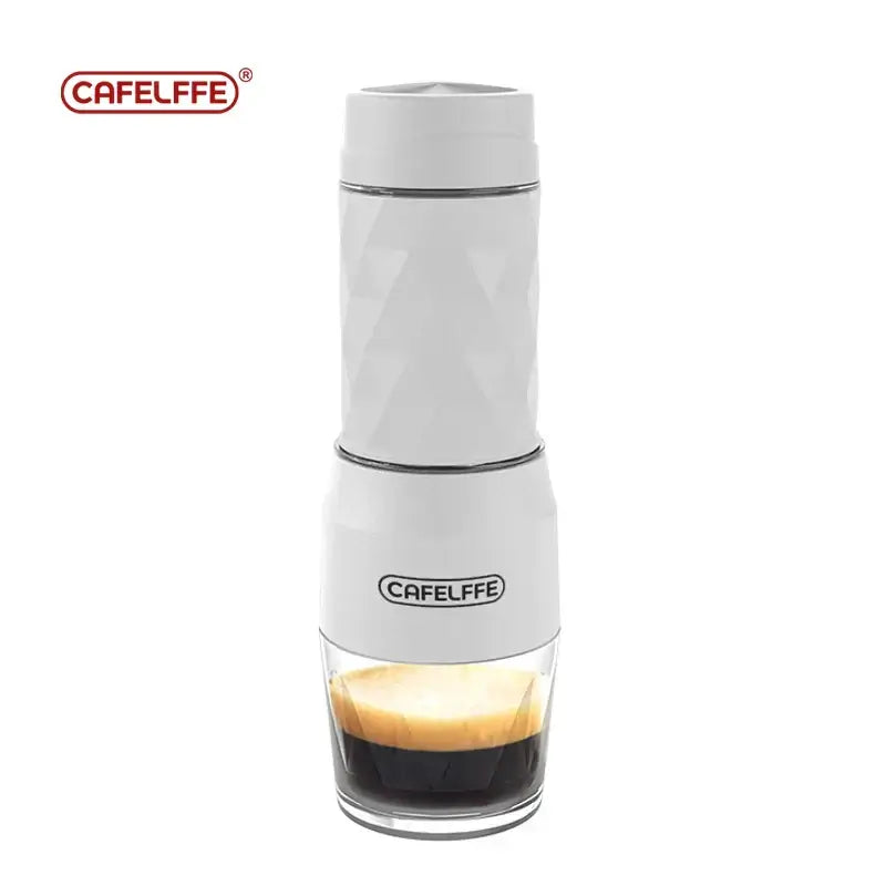 Cafelffe 3 In1 Portable Coffee Machine Hot/Cold Water Manual Espresso Maker in white, perfect for coffee enthusiasts.