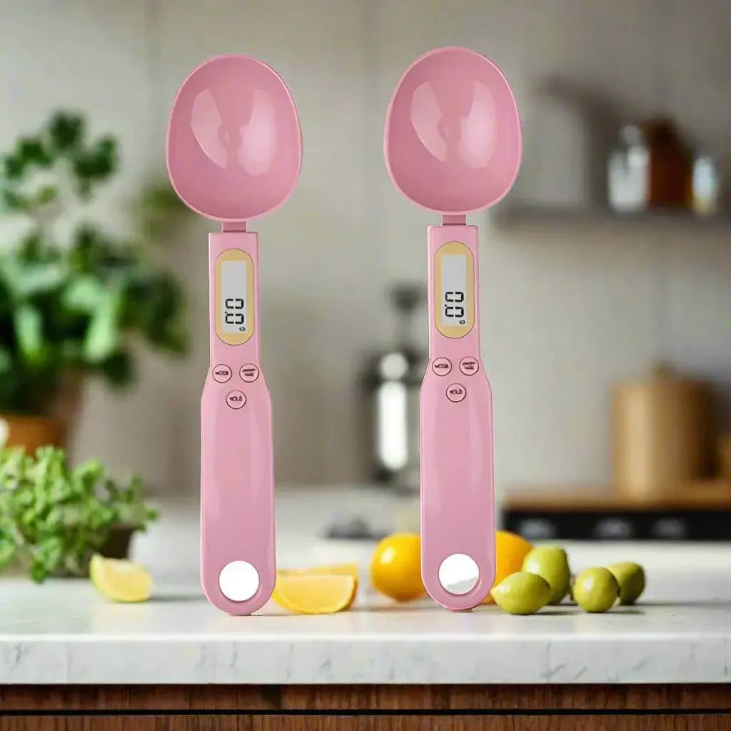 Mini Digital Spoon Scale – Precision Measuring in pink, featuring 0.1g precision for accurate food measurement.