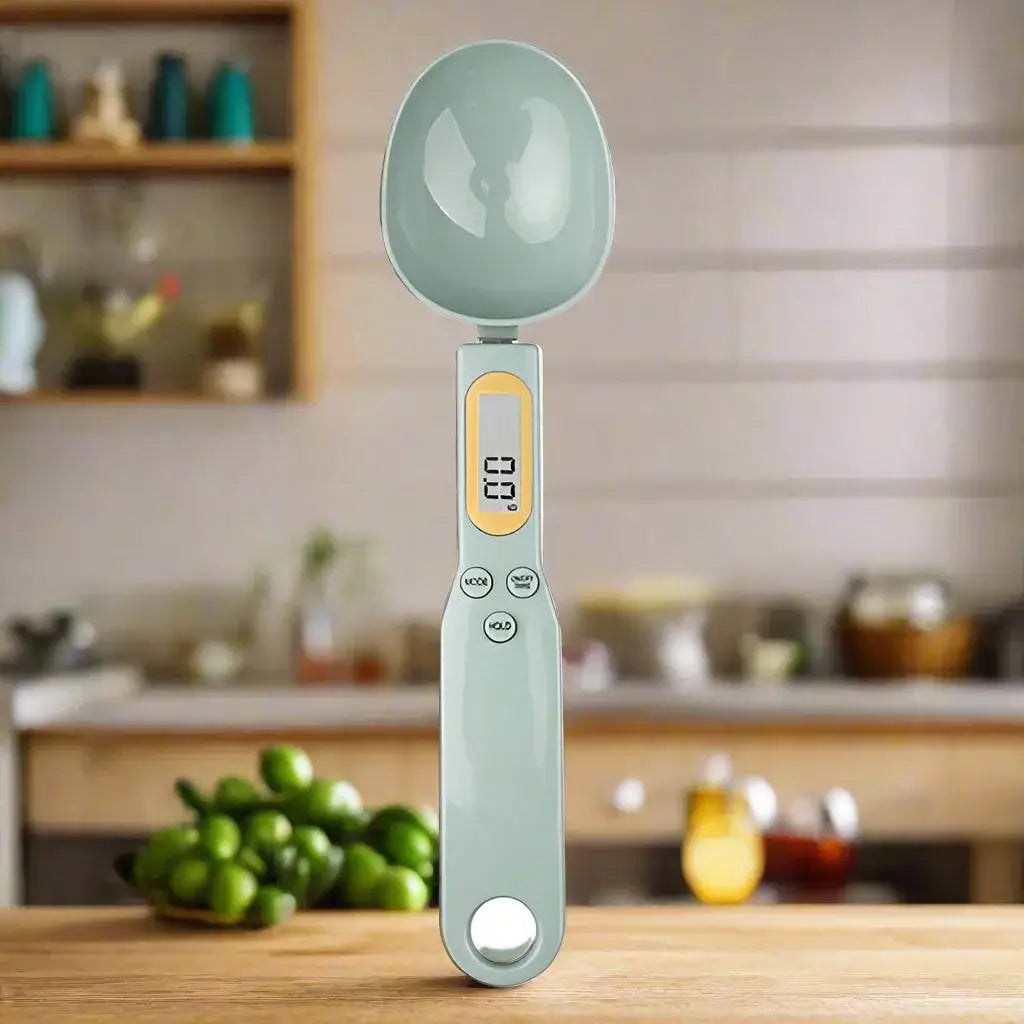 Mini Digital Spoon Scale – Precision Measuring in light green color, offering 0.1g accuracy for food and drink recipes.
