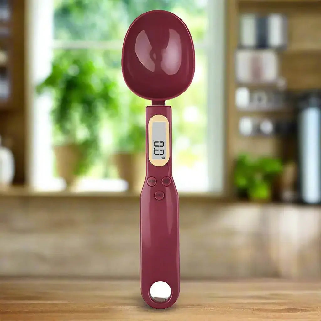 Mini Digital Spoon Scale – Precision Measuring in red color, offering 0.1g accuracy for food and drink recipes.