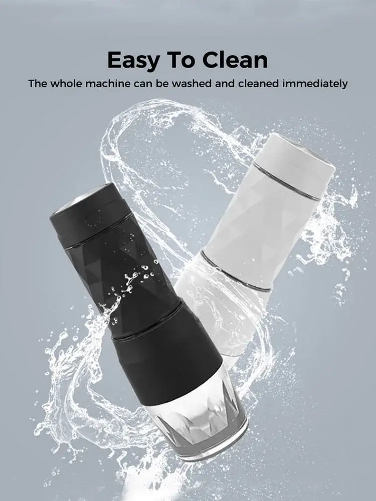 Cafelffe 3-in-1 Portable Espresso Maker Capsule & Ground shown with black and white models being cleaned with water.