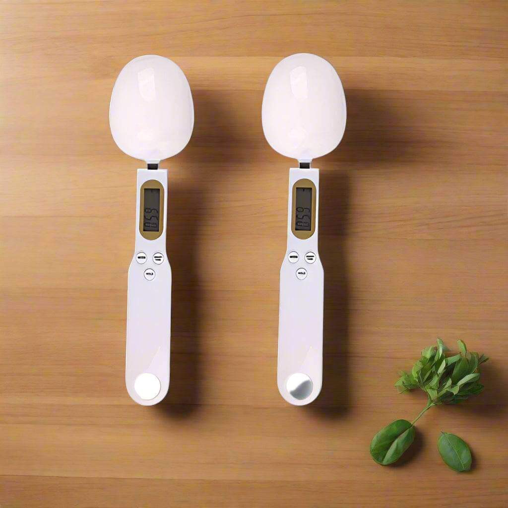Mini Digital Spoon Scale – Precision Measuring, 0.1g accuracy, 1Kg load, 2PCS white color for precise food measurement.