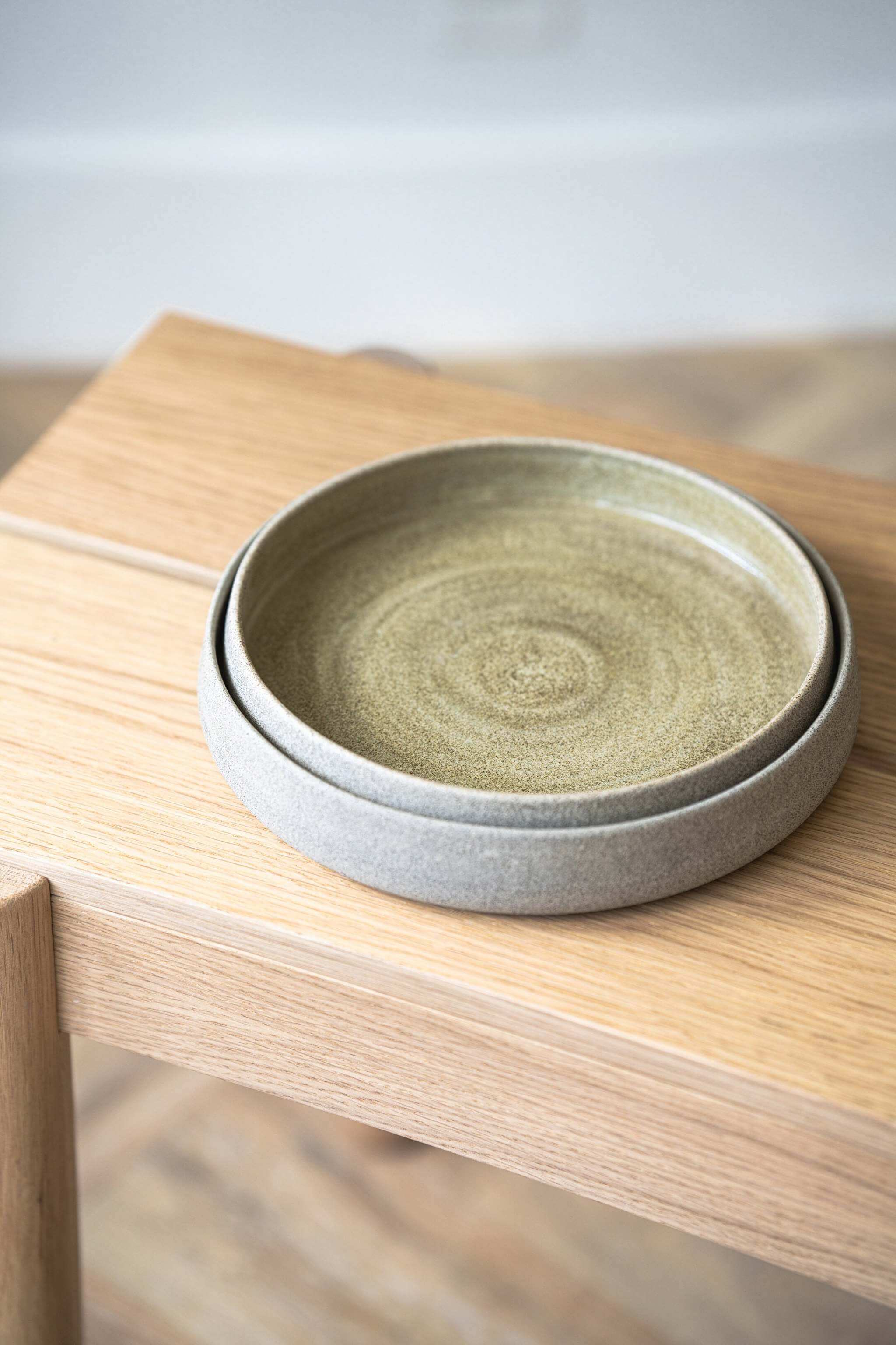 Stoneware Salad Plates with High Sides Concrete