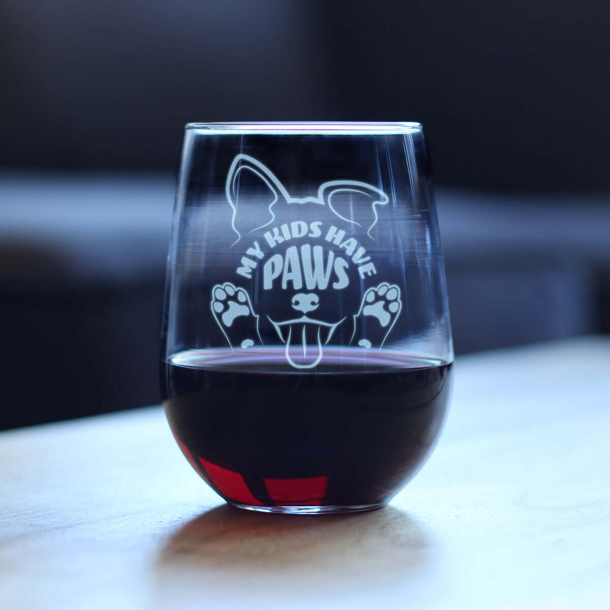 Kids Have Paws Dog Engraved Stemless Wine Glass