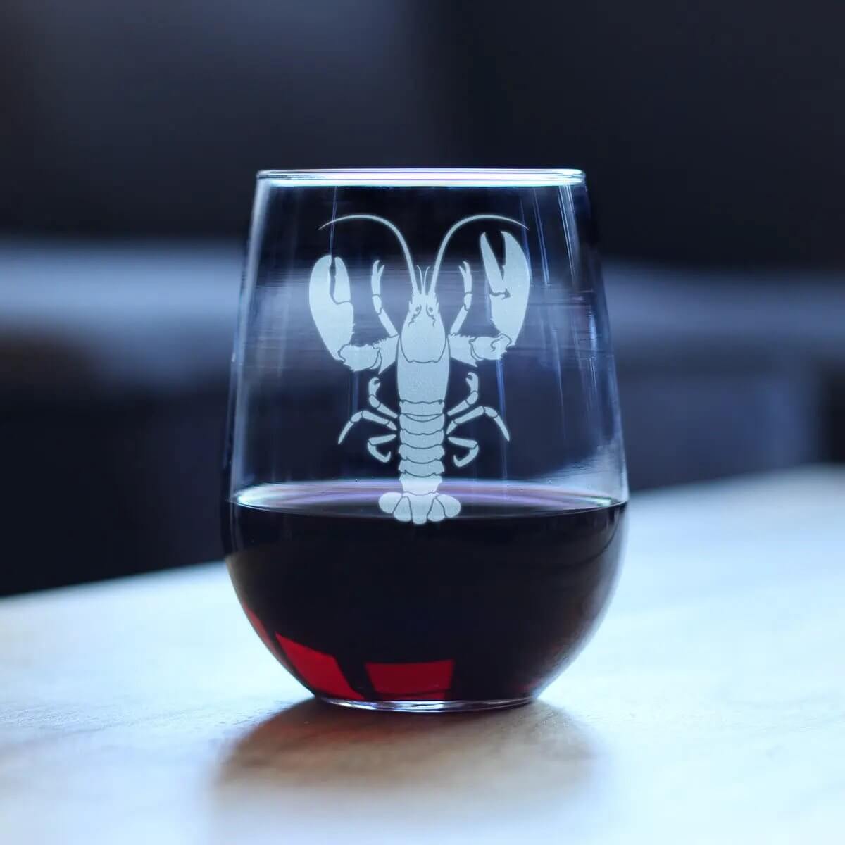 Lobster Engraved Stemless Wine Glass 