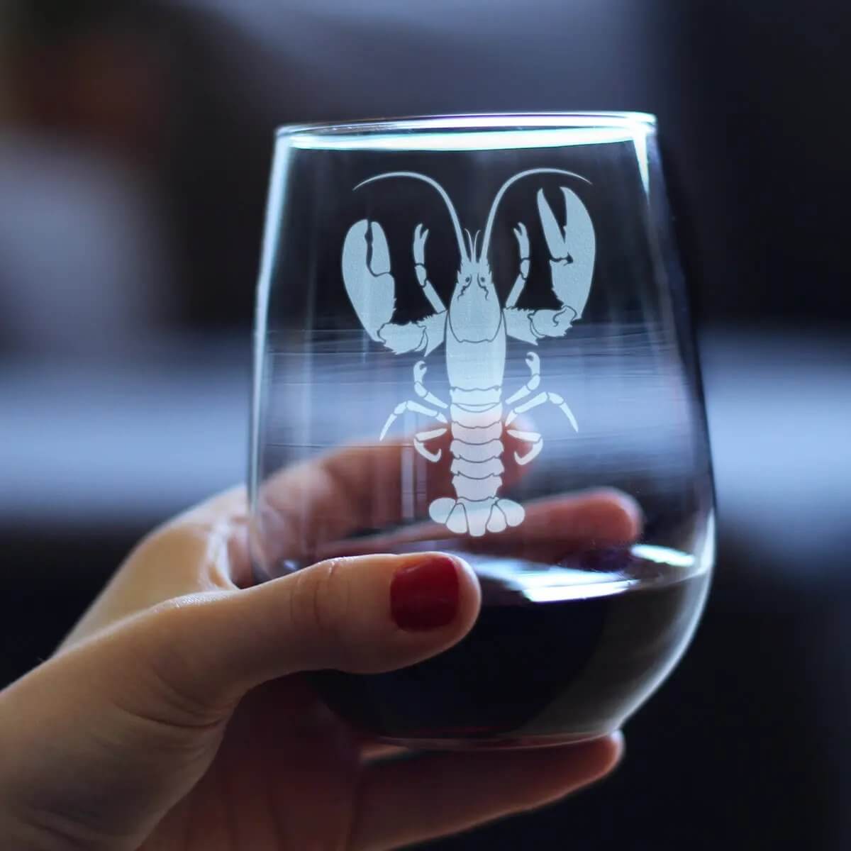 Lobster Engraved Stemless Wine Glass 