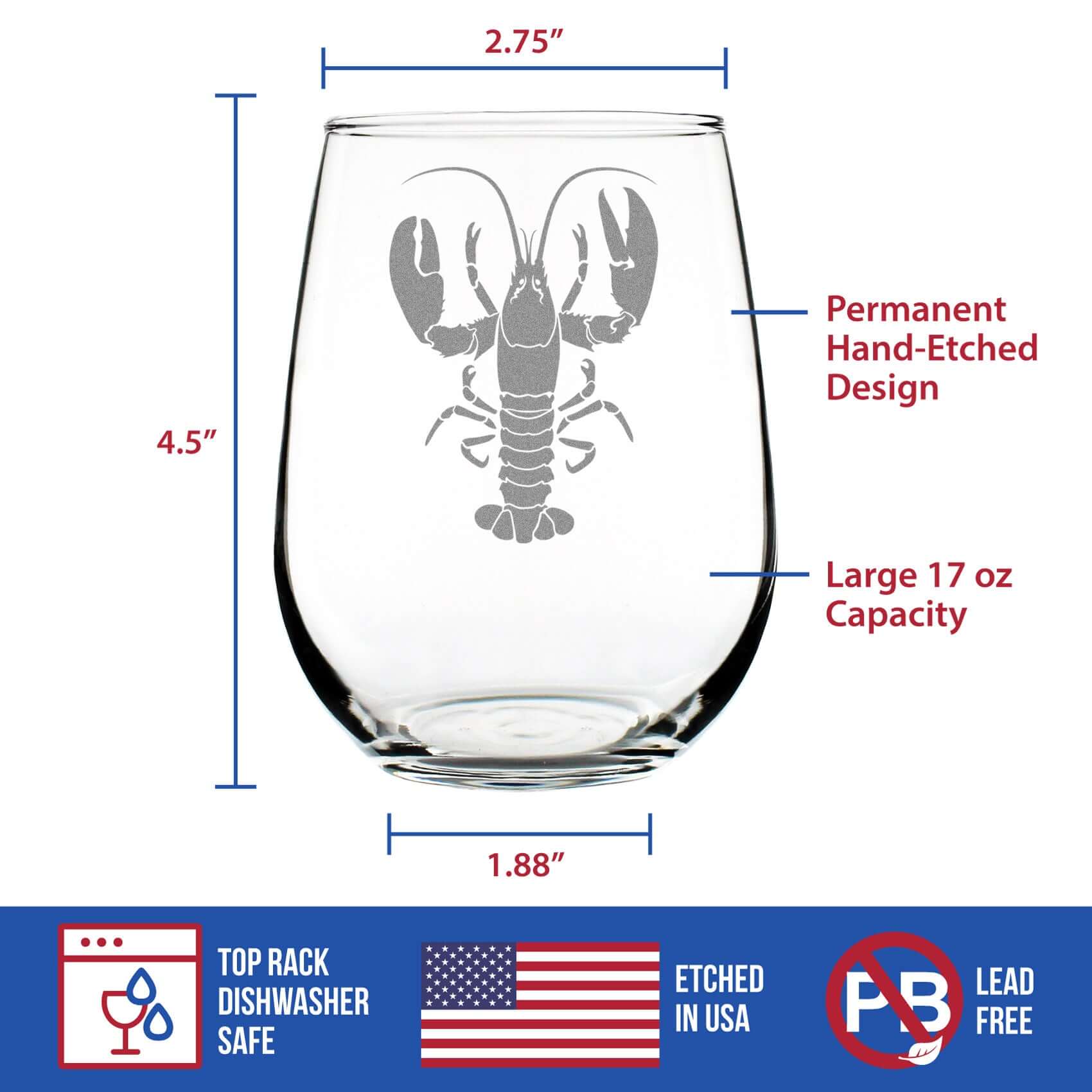 Lobster Engraved Stemless Wine Glass 