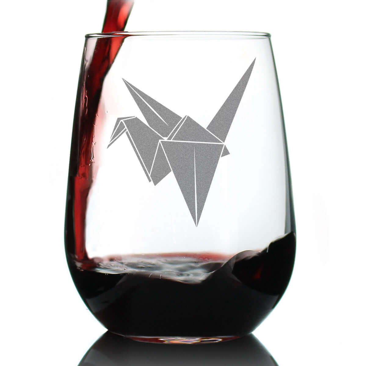 Paper Crane Engraved Stemless Wine Glass Japanese Decor