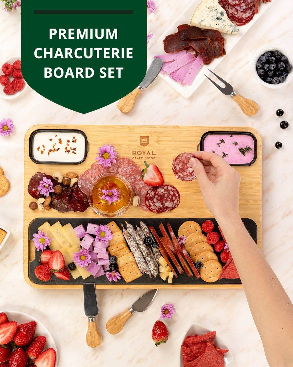 Acacia Cheese Board with Slate Plate - Wine Drop Cookery LLC
