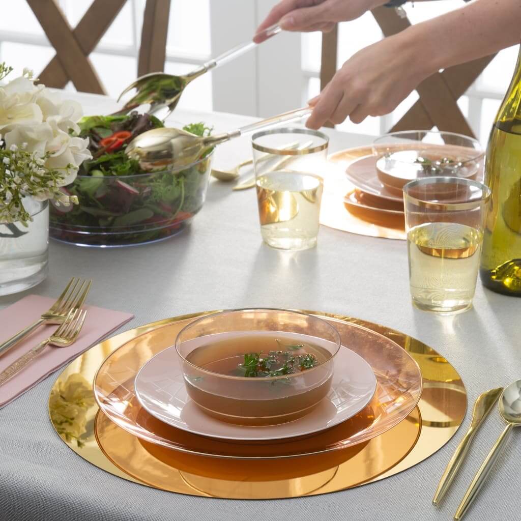 14 Oz Round Clear and Gold Plastic Bowls 
