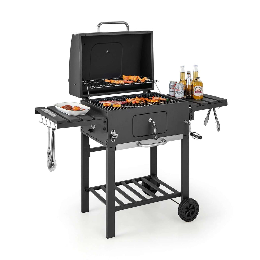 BBQ Charcoal Grill with 2 Foldable Side Tables - Wine Drop Cookery LLC