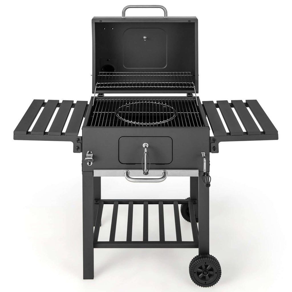 BBQ Charcoal Grill with 2 Foldable Side Tables - Wine Drop Cookery LLC