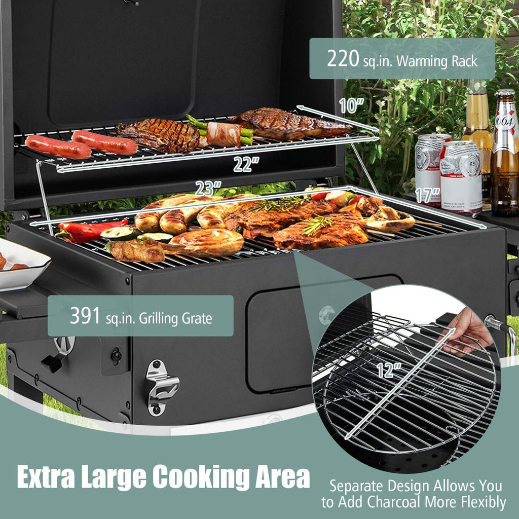 BBQ Charcoal Grill with 2 Foldable Side Tables - Wine Drop Cookery LLC