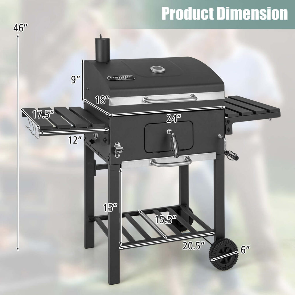 BBQ Charcoal Grill with 2 Foldable Side Tables - Wine Drop Cookery LLC