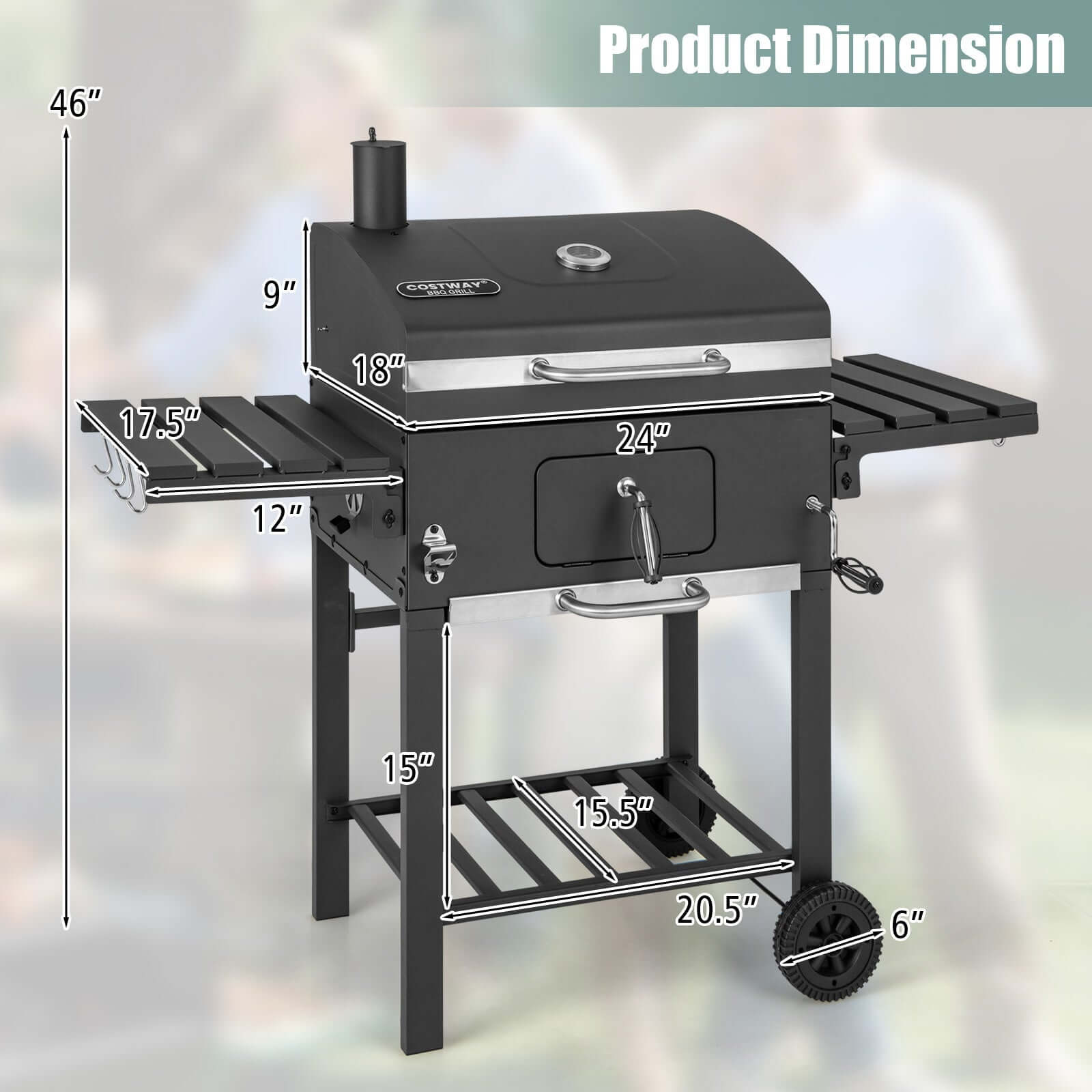 BBQ Charcoal Grill with 2 Foldable Side Tables - Wine Drop Cookery LLC