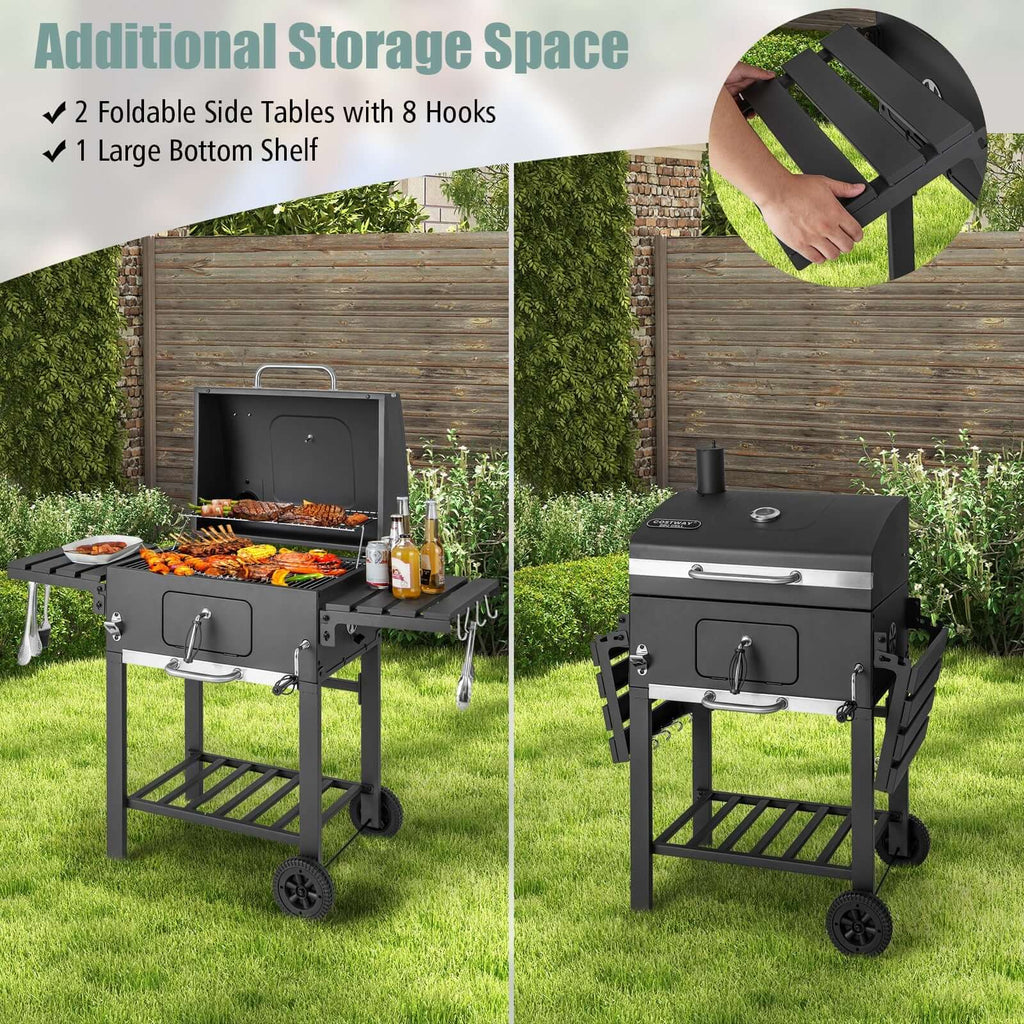 BBQ Charcoal Grill with 2 Foldable Side Tables - Wine Drop Cookery LLC