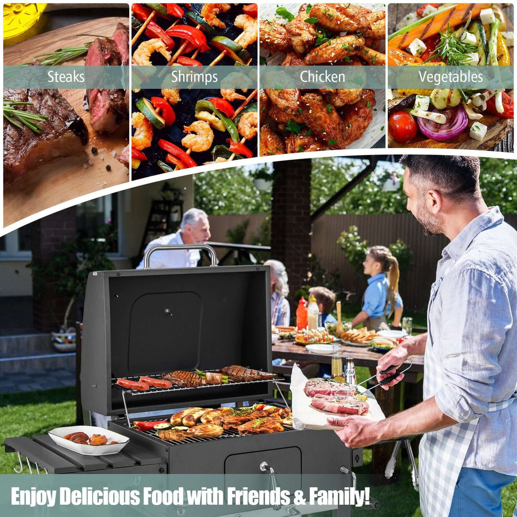 BBQ Charcoal Grill with 2 Foldable Side Tables - Wine Drop Cookery LLC