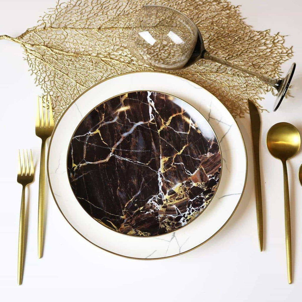 Black Marble Accent Salad Plates, Set of 4 - Wine Drop Cookery LLC