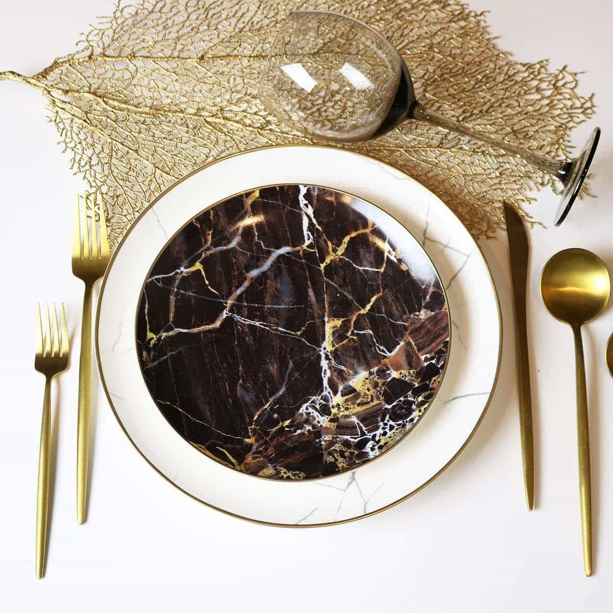 Black Marble Accent Salad Plate-Set of 4 - Wine Drop Cookery