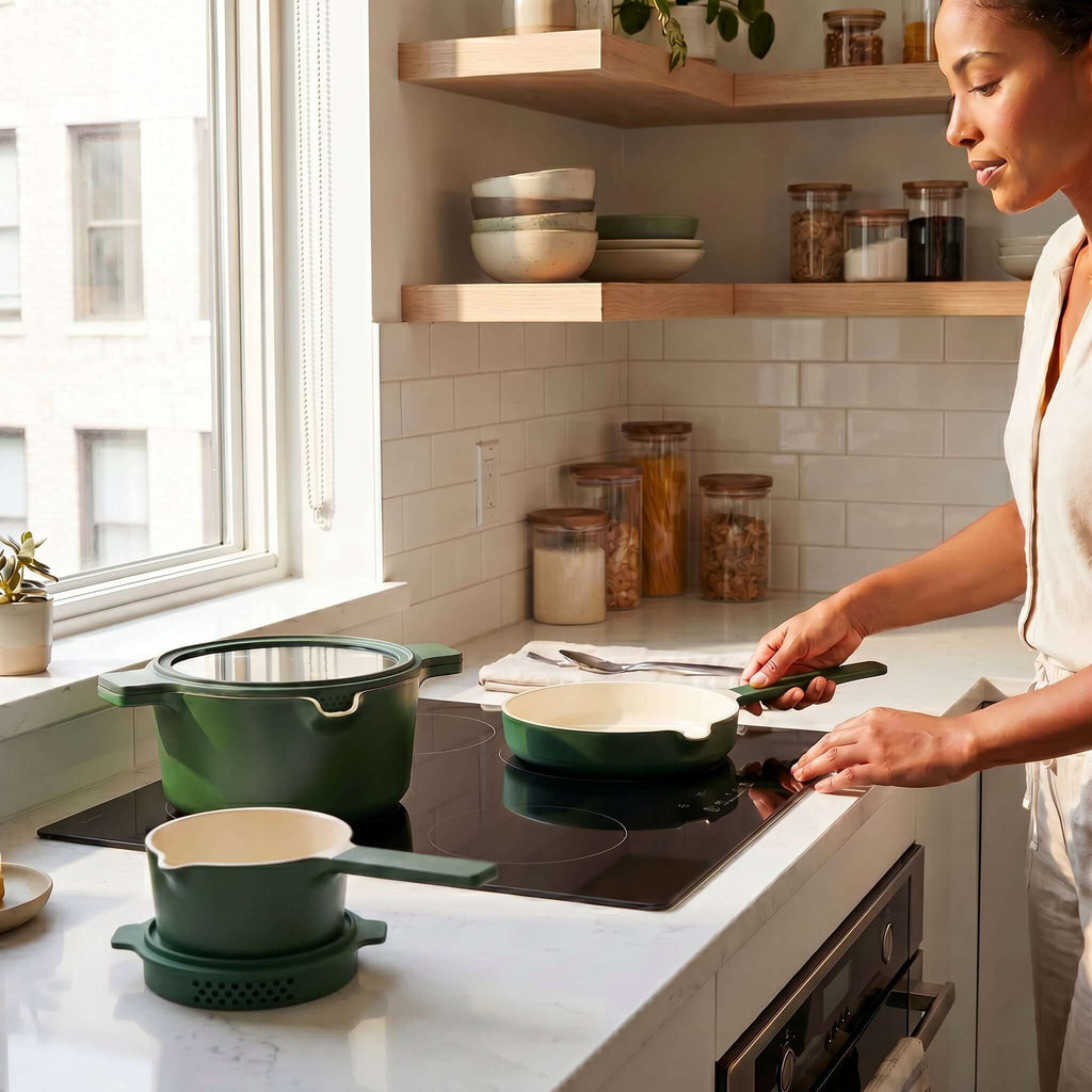 Ceramic Nonstick 5-Piece Stackable Set - Wine Drop Cookery LLC