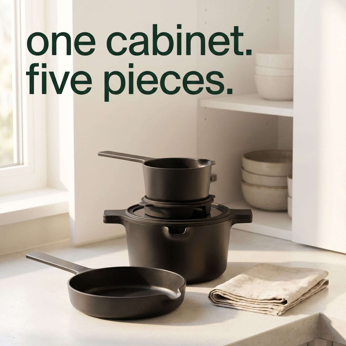 Ceramic Nonstick 5-Piece Stackable Set - Wine Drop Cookery LLC