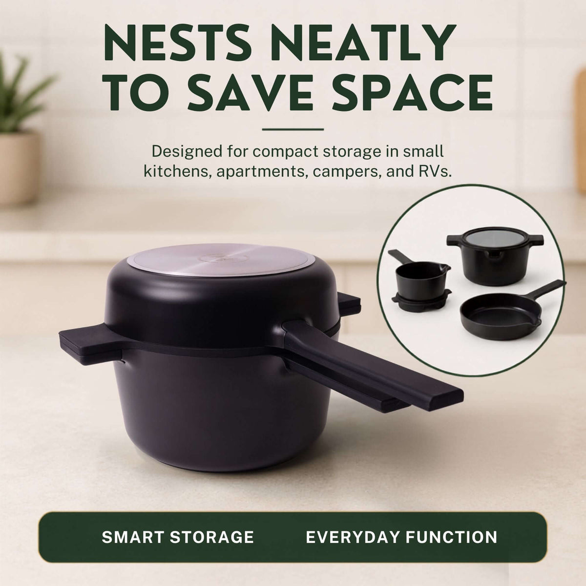 Ceramic Nonstick 5-Piece Stackable Set - Wine Drop Cookery LLC