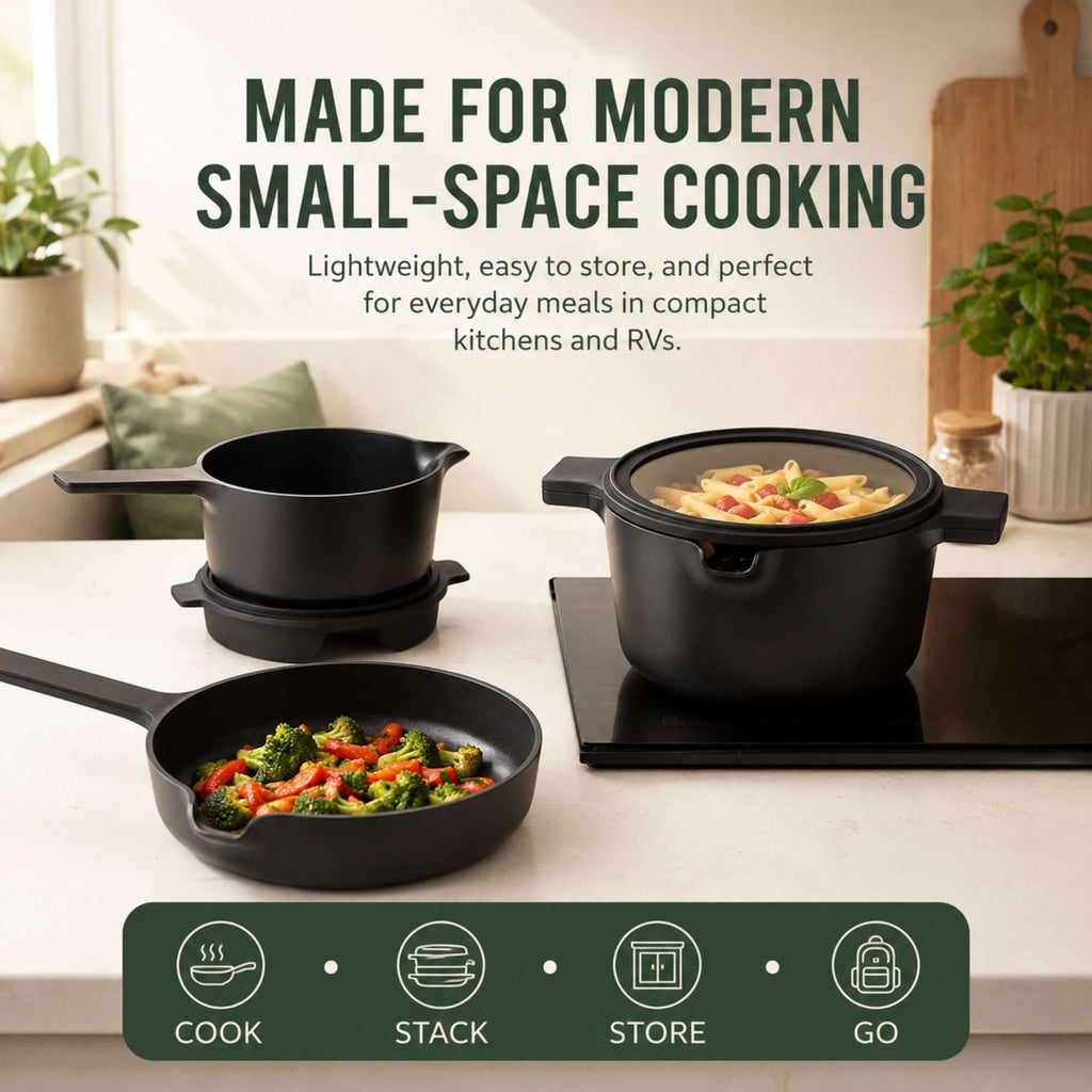 Ceramic Nonstick 5-Piece Stackable Set - Wine Drop Cookery LLC