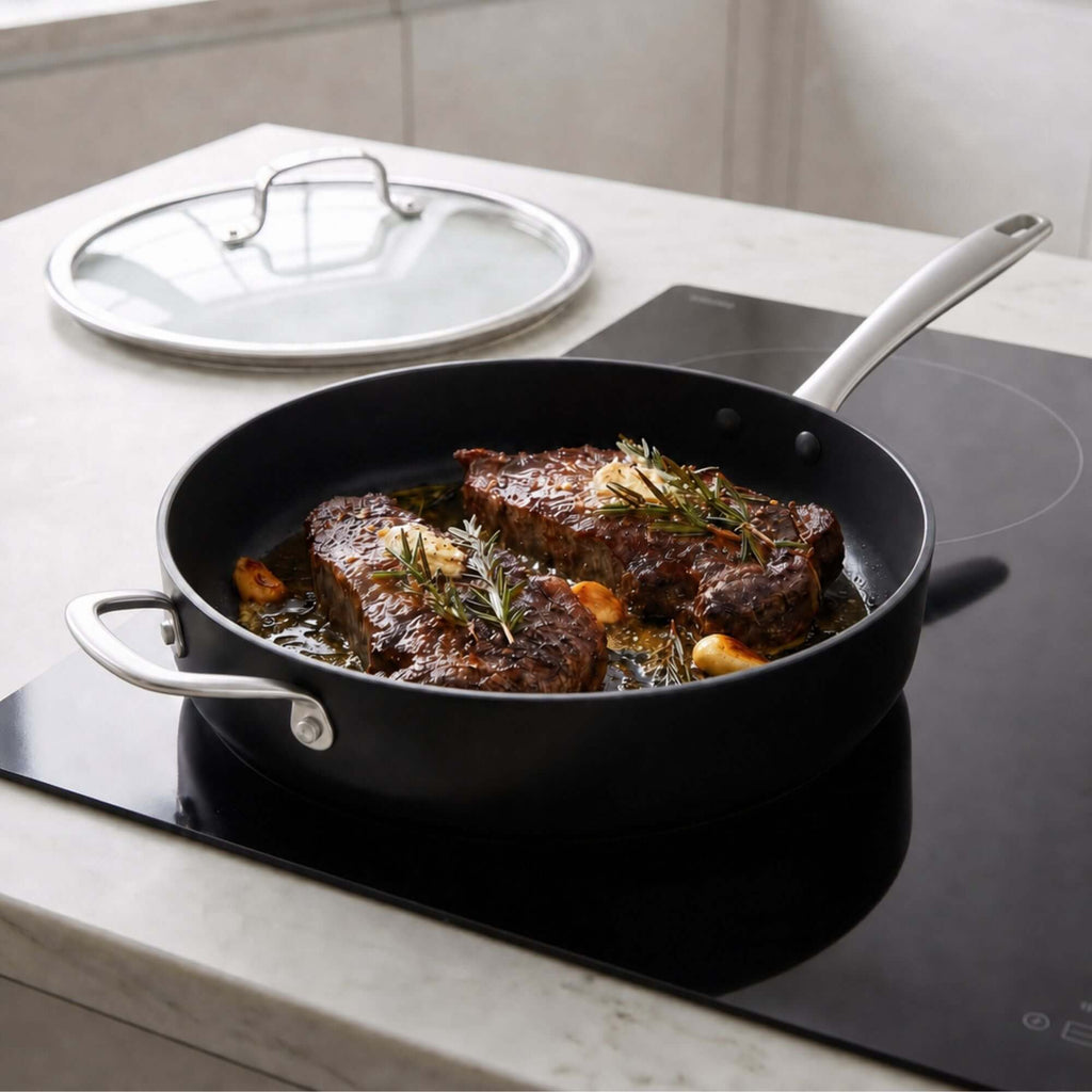 Ceramic Nonstick Sauté Pan with Lid, 4-Qt - Wine Drop Cookery LLC