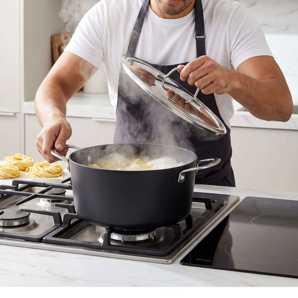 Ceramic Nonstick Stock Pot with Lid, 4.5-Qt - Wine Drop Cookery LLC