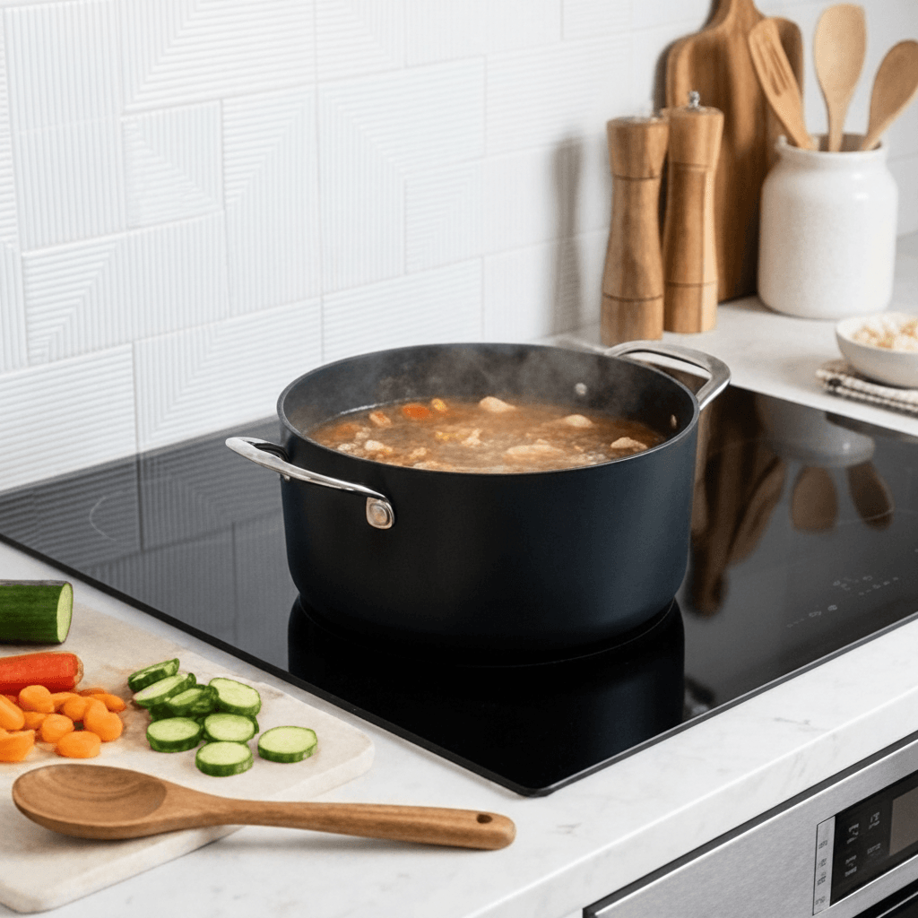 Ceramic Nonstick Stock Pot with Lid, 4.5-Qt - Wine Drop Cookery LLC