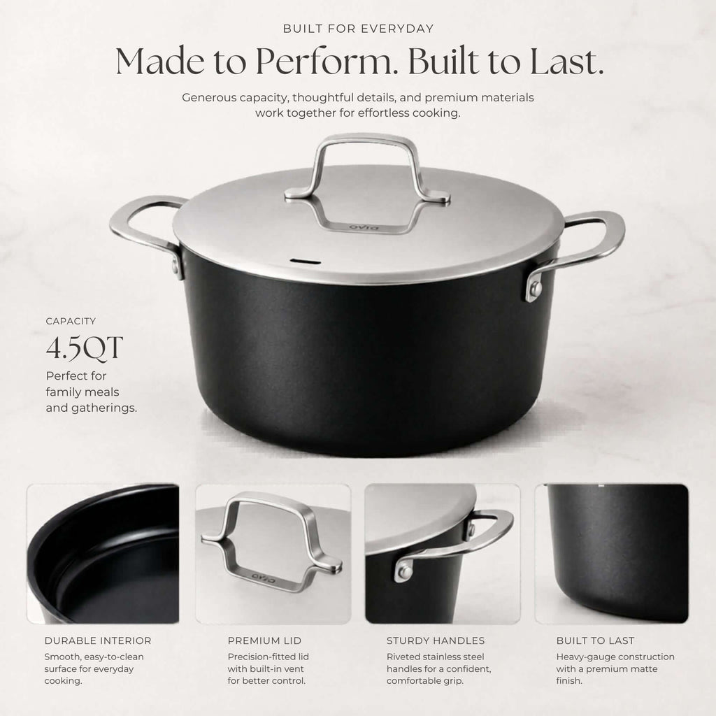 Ceramic Nonstick Stock Pot with Lid, 4.5-Qt - Wine Drop Cookery LLC